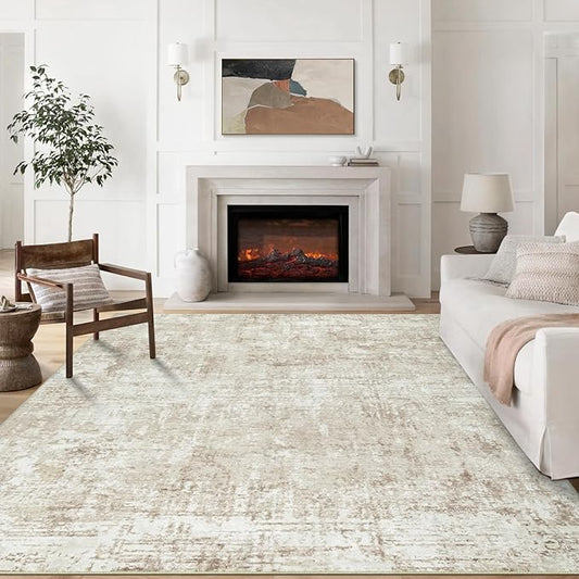 9x12 Area Rugs for Living Room Rug Washable: Modern Large Rug for Dining Room Bedroom Carpet Non Slip 9 by 12 Indoor Abstract Nursery Home Office Beige-CubbioJoy