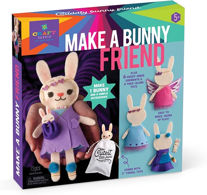 Craft-tastic – Make a Bunny Friend Craft Kit – Learn to Make 1 Easy-to-Sew Stuffie with Clothes & Accessories-CubbioJoy