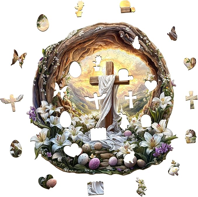 KAAYEE Wooden Puzzles for Adults, 3D Vision Effect Holy Light Cross Wooden Jigsaw Puzzle Unique Shape Wood Puzzle Adult, 3D Effect Flat Puzzle Birthday Family Game (S-8.5 * 8.4 in-100pcs)-CubbioJoy