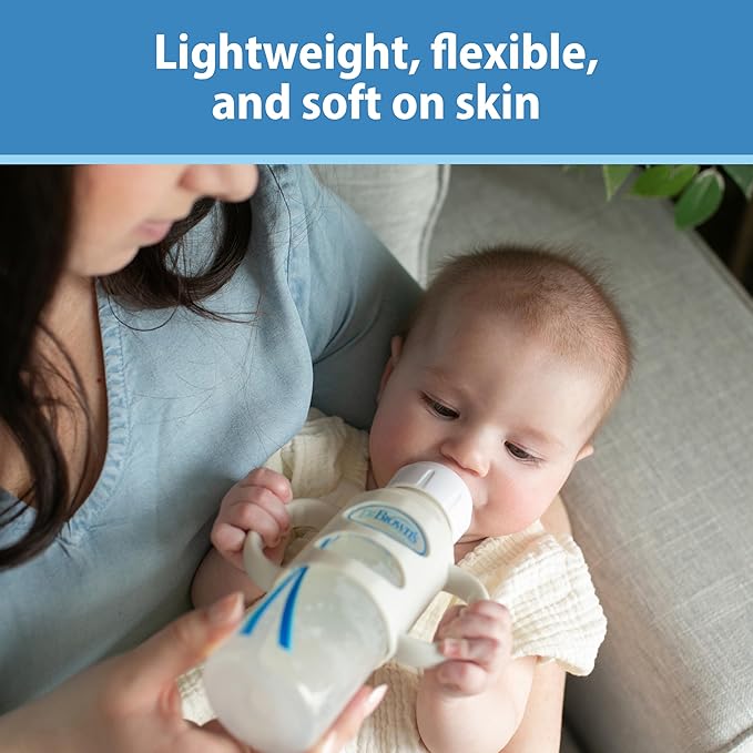 Dr. Brown's Narrow Baby Bottle Handles, 100% Silicone, Easy Grip Removable Handles for Bottle to Sippy Cup Transition, Gray, 4m+-CubbioJoy