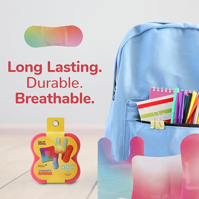 BioSwiss Bandages, Assorted Size Gradient Print Self Adhesive Bandage, Latex Free Sterile Wound Care, First Aid Kit Supplies for Kids and Adults, 60 Count-CubbioJoy