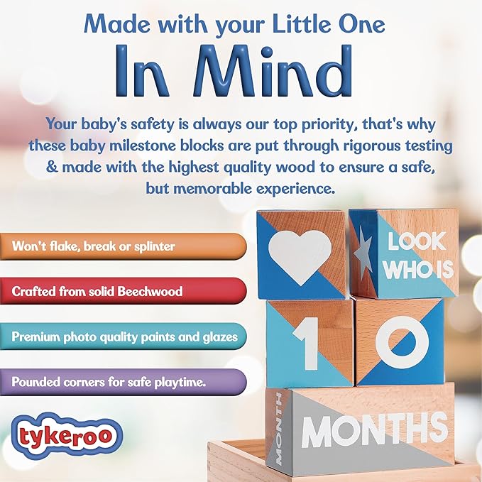 Baby Monthly Milestone Blocks — Cute Nursery Decor — Lovely Newborn Photography Props — Baby Shower Gifts (Blue & Gray)-CubbioJoy