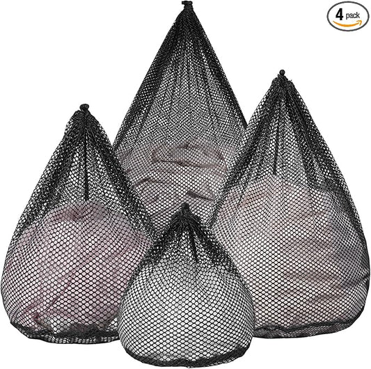 4Pcs Mesh Laundry Bags Washing Machine Mesh Wash Bags Jumbo for Delicates Clothes,Bed Linen,Toys with Drawstring Closure Sturdy (Black, Pack 4 Pcs)-CubbioJoy