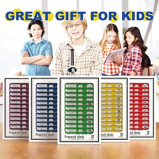 60Pcs Prepared Microscope Slides Specimen Animals Insects Plants Flowers Sample Biological Specimen, Stereo Microscope Slide for Kids Children Students Enlighten Education-CubbioJoy