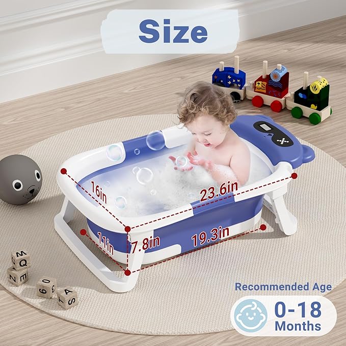 AVIDOR Baby Bathtub,Collapsible Bathtub for Newborn to Toddler,Durable Essential Infant Bath Tub,Portable Travel Baby Bathtub with Soft Cushion,No-Slip Hanging and Detachable Bathtub(Navy Blue)-CubbioJoy