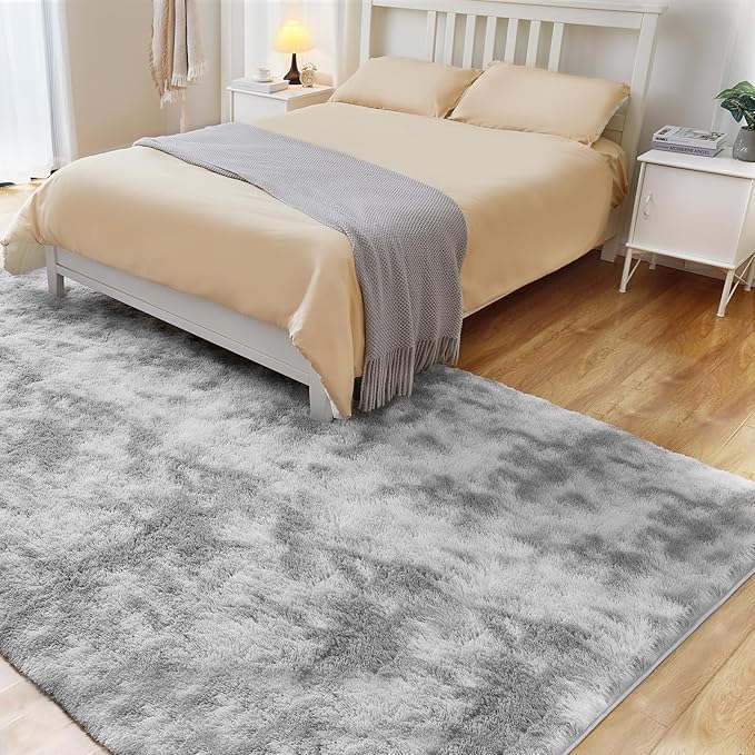 Area Rug, 4x5.8 Tie-Dyed Light Grey Rugs for Bedroom, Soft Plush Area Rugs for Living Room, Nursery, Study Room, Dressing Room, Home Decor-CubbioJoy