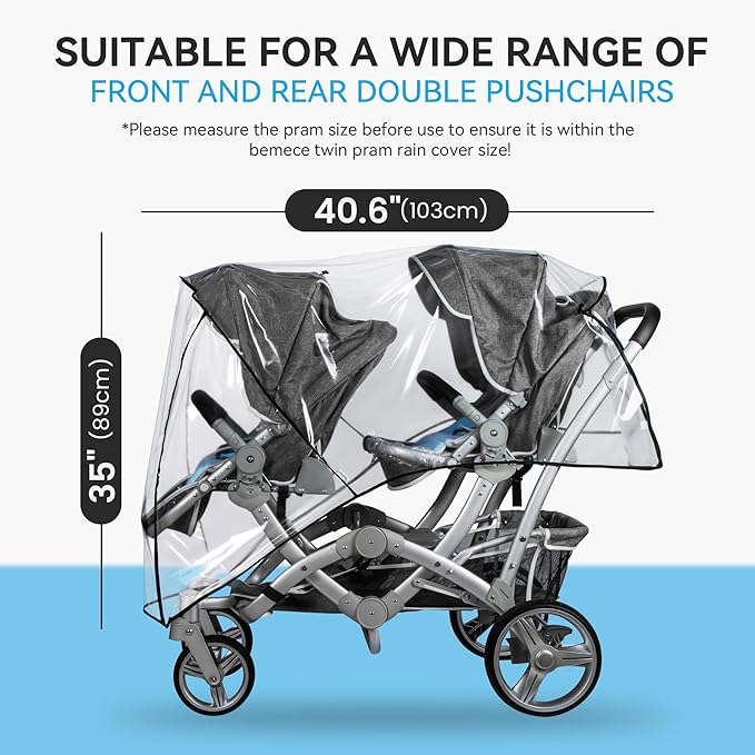 bemece Double Stroller Rain Cover, Weather Shield Double Stroller for Front and Rear Seats Twin Stroller, Baby Outdoor Activities Accessories, Protects Children from Rain, Snow, Wind-CubbioJoy