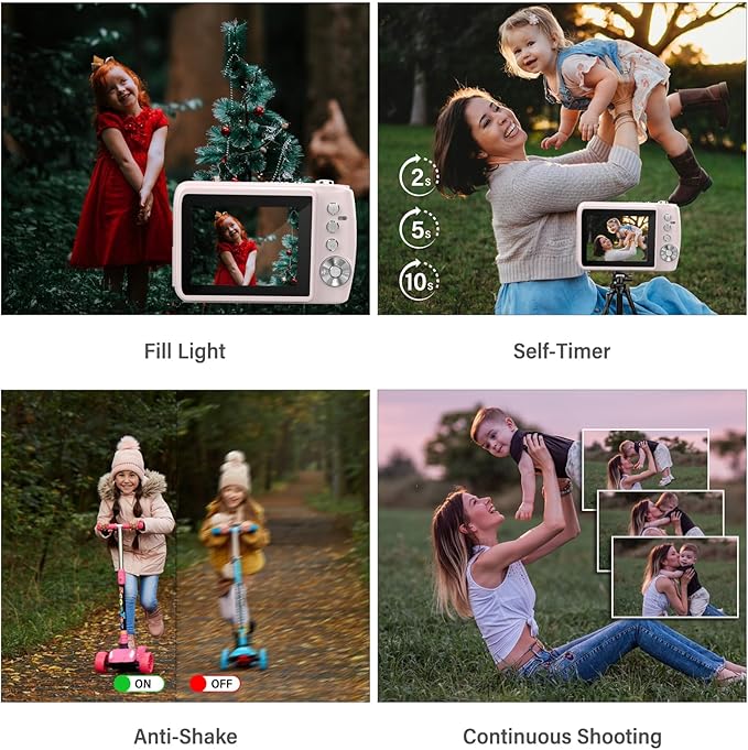 Digital Camera for 50MP FHD 1080P, Digital Point and Shoot Camera with 16X Zoom Anti Shake, Indoor&Outdoor Travel Compact Small Camera Gift for Boys Girls Kids Camera with 32GB Card, Pink-CubbioJoy