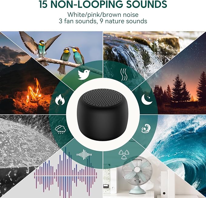 Babelio White Noise Sound Machine for Adults Kids Baby, Mini, 15 Non-looping Sounds, Timer, Memory Function, Easy to Pocket and Travel-CubbioJoy