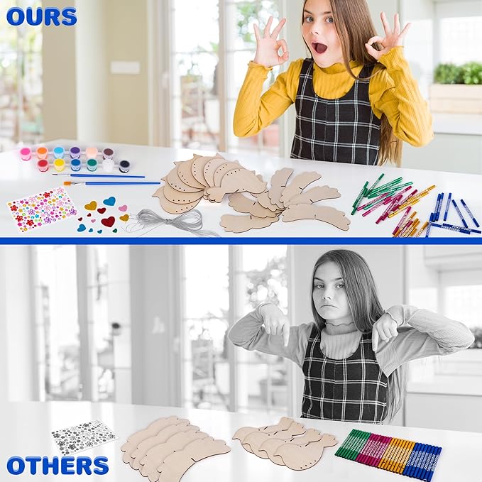 ArtCreativity DIY Wind Chime Kit for Kids - 8 Pack - Wooden Wind Chime Set with Paint Kit, Rhinestone Flower Stickers, Glitter Heart Foam Stickers, and More - Summer Arts and Crafts for Kids 3 and Up-CubbioJoy