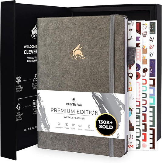Clever Fox Planner Premium Edition – Undated Luxurious Weekly & Monthly Planner to Increase Productivity and Hit Your Goals – Organizer – Start Anytime, A5, Lasts 1 Year, Gray (Weekly)-CubbioJoy