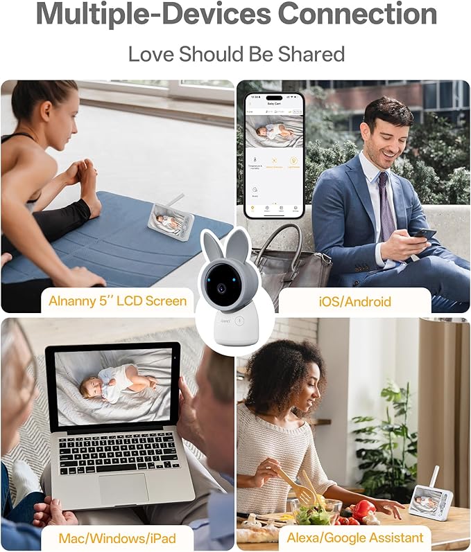 ARENTI Baby Monitor, Cry & Motion Detection, 2K Smart Baby Camera with 5-Inch Upgraded Wireless Display, Two Way Audio, Super Night Vision, Temp & Humidity Sensor, Lullabies-CubbioJoy