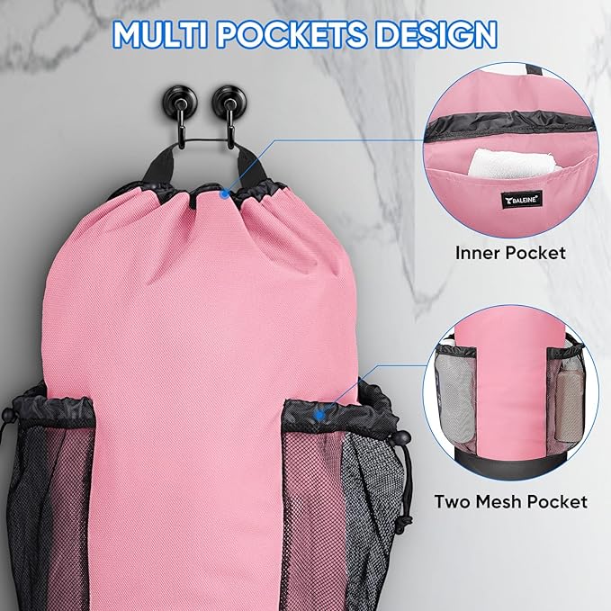 BALEINE 120L Laundry Bag Backpack, 900D Oxford Fabric Large Travel Laundry Bags with Shoulder Straps and 2 Mesh Pockets for College Dorm, Apartment, Laundromat (Pink, 120L)-CubbioJoy