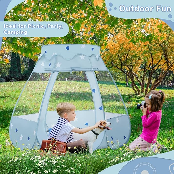 Baby Ball Pit for Toddler with 50 Balls, Kids Pop Up Play Tent for Girls, Princess Toys Gifts for Children Indoor & Outdoor Playhouse (Greyish-Blue: Gray/White/Babyblue, 109x90cm/50 Balls)-CubbioJoy