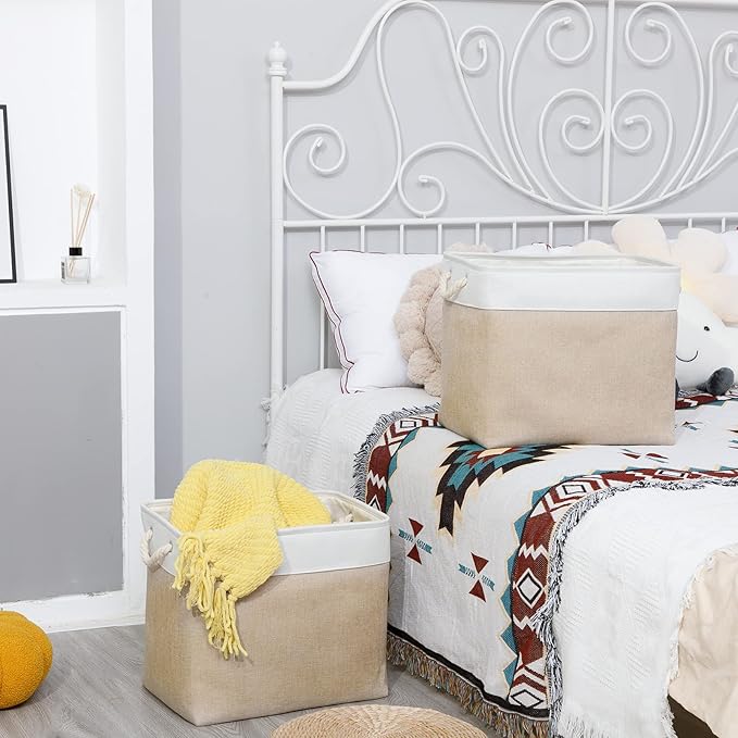 Bidtakay Storage Baskets for Shelves 17x12x15 in Beige Clothes Bins Storage for Closet Set of 2 Large Organization Baskets for Bedroom Blankets Dog Toy Basket Nursery Baby Baskets with Handles-CubbioJoy