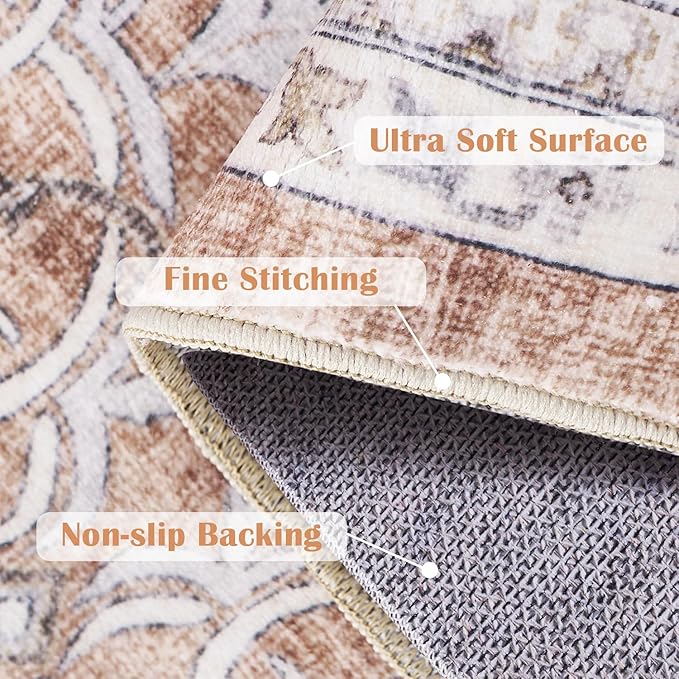 jinchan Washable Area Rug 3x5 Entryway Low Pile Boho Floral Print Rug Faux Wool Soft Indoor Doormat Stain Resistant Non-Slip Ultra-Thin Rug Kitchen Living Room Bedroom Dining Room Office Orange-CubbioJoy