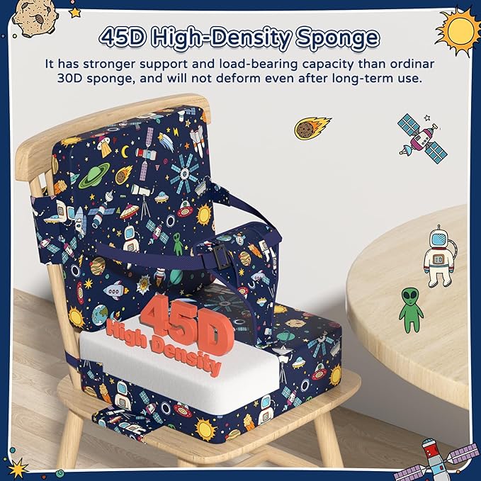 Booster Seat for Kitchen Chair with Backrest & 4 Adjustable Straps, Portable TPU Waterproof & Anti-Scratch Toddler Booster Seat for Dining Table, Non-Slip & Removable Booster SEat for Table-CubbioJoy