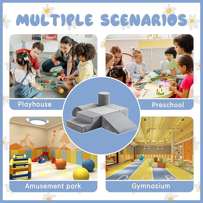 jela Foam Blocks 6Pcs Soft Play Equipment Soft Velvet, Toddler Climbing Toys Indoor Soft Play Climbing for Toddlers, Lightweight Climbing Blocks for Babies, Kids, Climb and Crawl Foam Playset-CubbioJoy