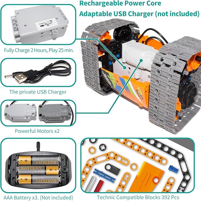5 in 1 STEM Remote Control Building Kit, 392Pcs Blocks Erector Projects Set Toys for Kids Age 8-12, Build a Tank/Robot/AVT DIY Science Educate 6 7 9 10 11 Years Old for Boys & Girls Gift Ideas-CubbioJoy