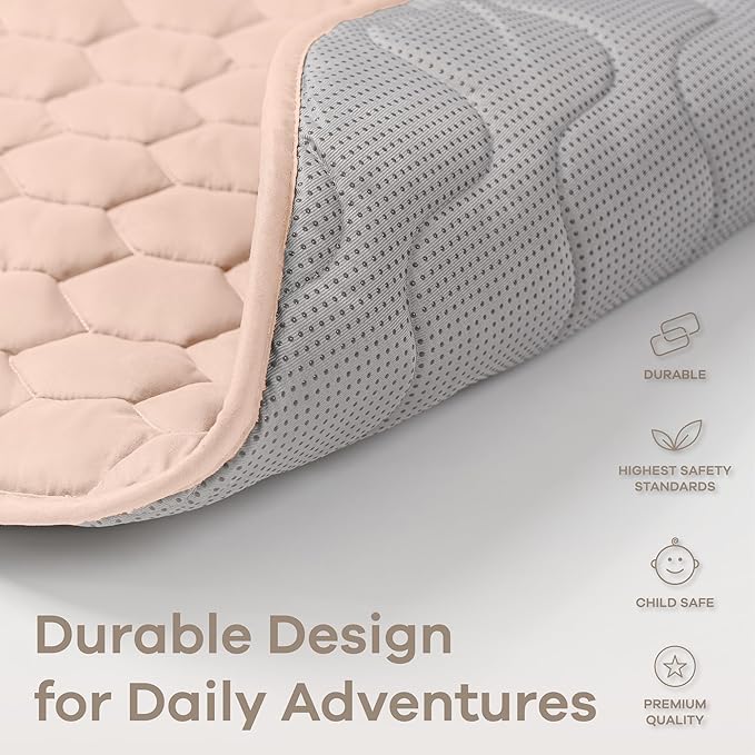 Comfy Cubs Round Kids Play Mat - Small 36 inches Soft Quilted Baby Floor Mat with Non-Slip Bottom - Plush Design for Toddlers' Playtime and Relaxation - Comfortable and Durable - Blush-CubbioJoy