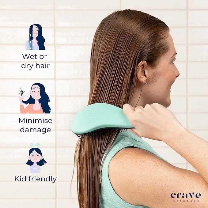 Crave Naturals Glide Thru Detangling Brush for Natural, Curly, Straight, Wet or Dry Hair - Gentle Detangler Styling Tool for Adults, Kids, Toddlers and Little Girls - 7.5 x 3 in, Turquoise-CubbioJoy