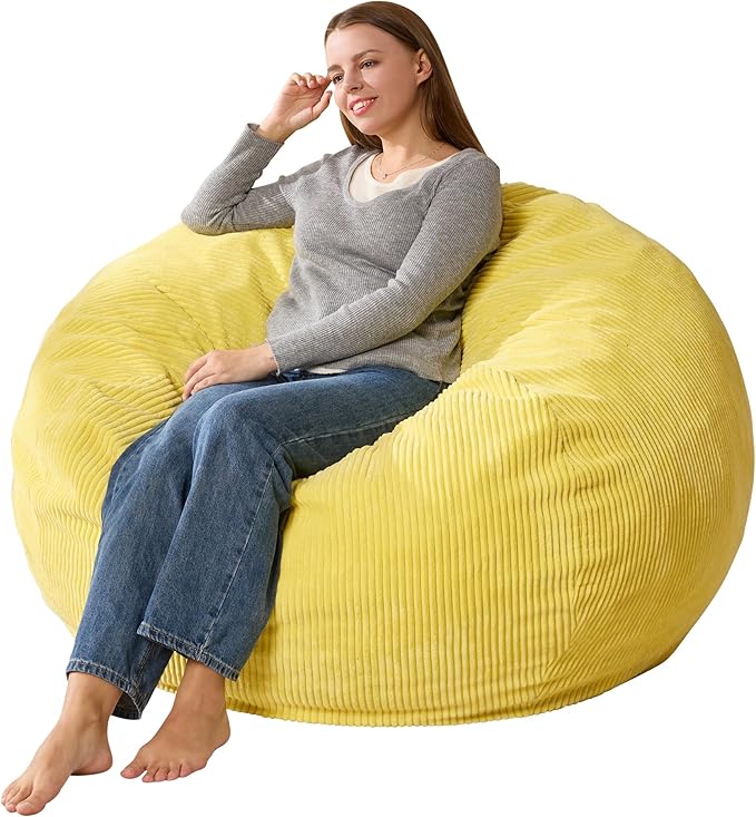3.5FT Bean Bag Chairs Teardrop Bean Bag Chair for Adults Beanbag Chair with Memory Foam Filled Machine Washable Cover for Living Room, Bedroom (Large,Yellow)-CubbioJoy
