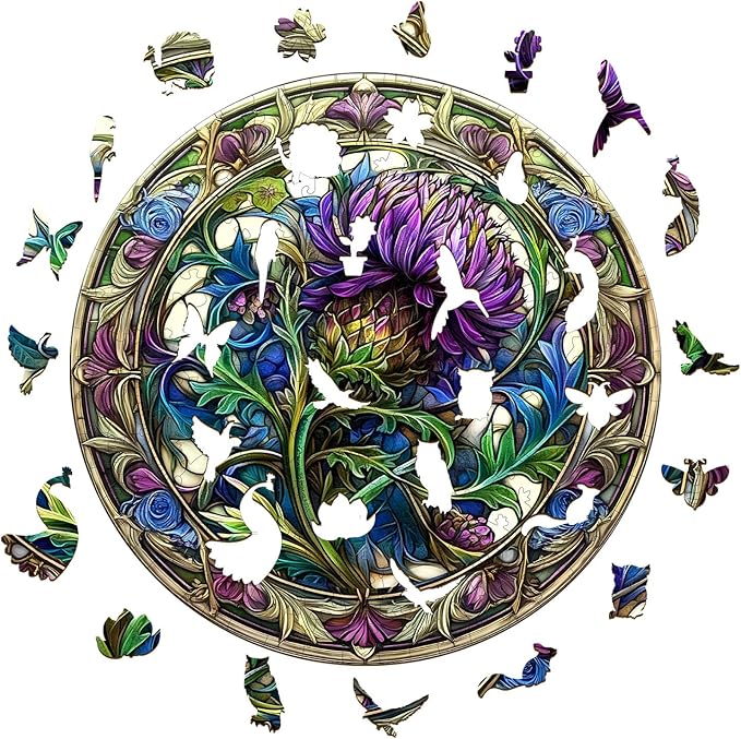 KAAYEE Wooden Jigsaw Puzzles-3D Visual Effect Scotch Thistle Wooden Puzzle Adult Unique Shape Wooden Puzzle Wooden Jigsaw Puzzle for Adult,Puzzle for Adults,Family Puzzles (S-8.5 * 8.5in-100pcs)-CubbioJoy