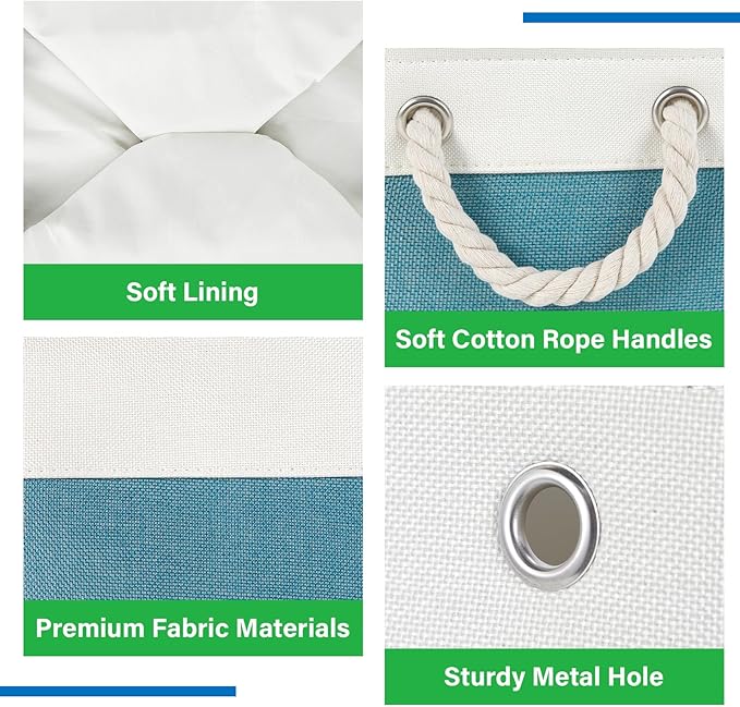 Bidtakay Small Storage Baskets for Shelves 3 Pack Fabric Storage Bins for Organizing Linen Collapsible Organizer for Closet-White&Teal-CubbioJoy
