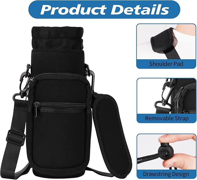 32 40 oz Water Bottle Carrier with Strap, Neoprene Water Bottle Sleeve Bag with 2 Pockets Insulated Flask Sling Holder for Walking Hiking Gym-CubbioJoy