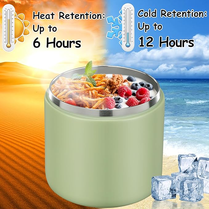 19oz Insulated Vacuum Food Jar with Buckle Lid Wide Mouth Soup Thermo for Hot Food Kids Leakproof Stainless Steel Lunch Container- Green-1Pack-CubbioJoy