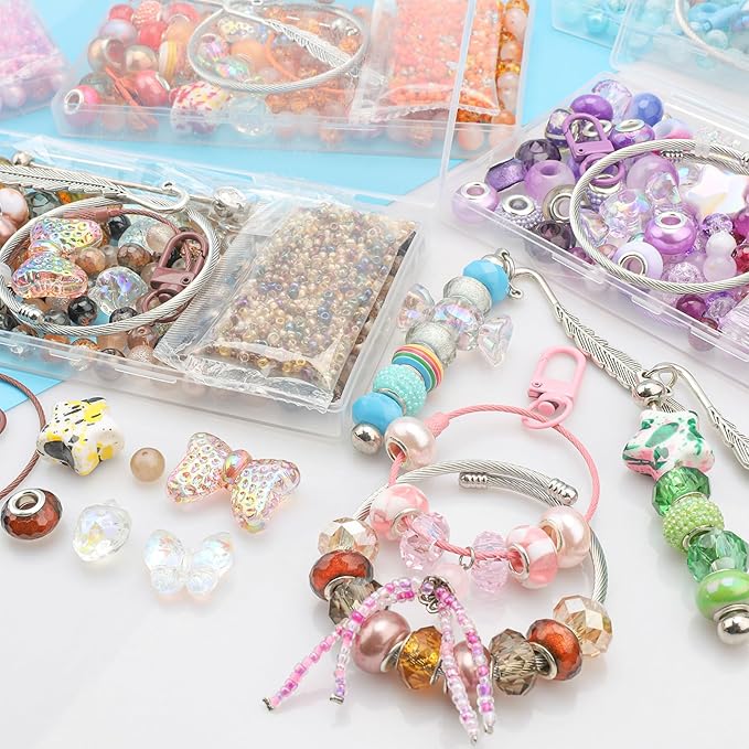 630pcs Beads for Bracelets Making Kit, European Large Hole Beads for Pens, 8mm Round Glass Beads with Charms Spacer Beads for DIY Bracelet Necklace Earring Jewelry Making (Lake Blue)-CubbioJoy