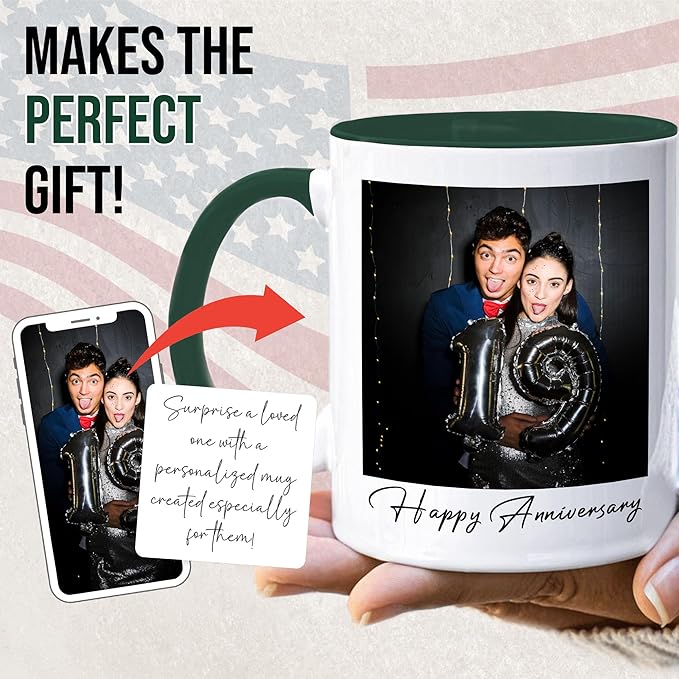 Custom Mug Upload Your Picture Personalized Coffee Mug with Photo Text Name Customized Cup Unique Ideas Gifts for Men Women Mom Dad Girlfriend Boyfriend Friend Family (Dark Green, 11oz)-CubbioJoy