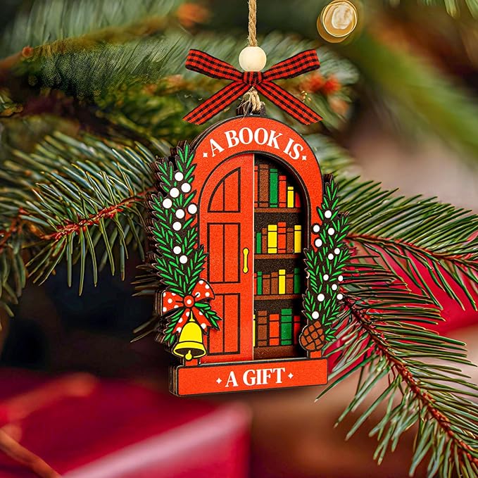Book Christmas Ornament 2025 - Book Lovers Gifts for Book Lovers Women, Cute Bookish Gifts for Readers Bookworm, Unique Librarian Gift Reading Ornaments for Library Books Club Decor-CubbioJoy