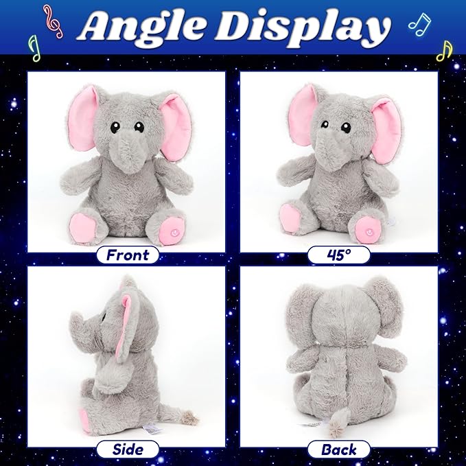 Cuteoy Glowing LED Light-up Elephant Nightlight Toys Musical Plush Stuffed Animal Singing Lullabies Birthday Christmas Plushies Gifts for Kids Boys Girls,10.5"-CubbioJoy