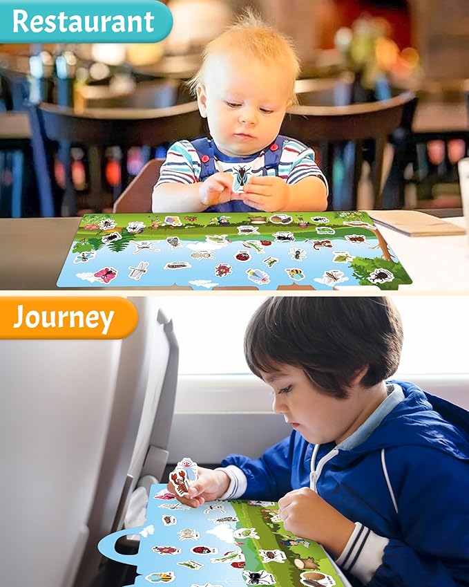 Benresive Reusable Sticker Book for Toddlers 2-4 Years, Fun Travel Stickers for Kids, Waterproof Sticker Books for Toddlers 1-3, Crafts Activities for Todddlers 1-3 2-4 3-5 - Insect-CubbioJoy