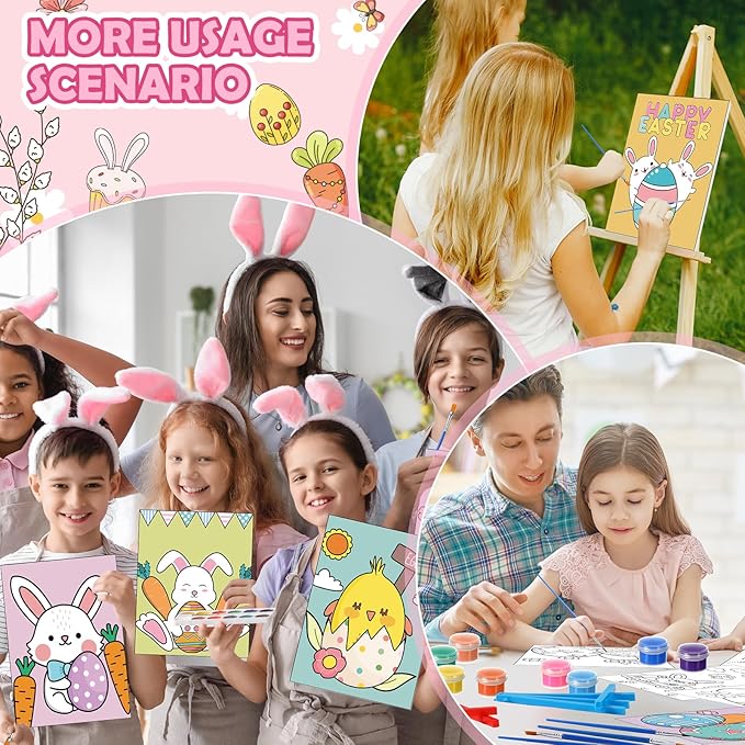 Blosssound 10 Set Pre Printed Canvas Pre Drawn Canvas Painting with Easel Kits 5" x 7" Outline Painting Panels for Beginners, DIY Craft Project, Party Favor, Home Decors(Bunny)-CubbioJoy