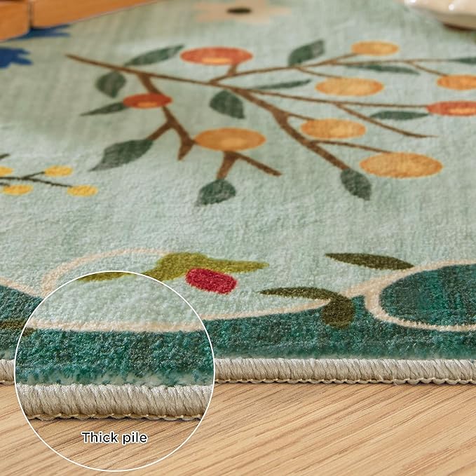 2x3 Washable Rug for Entryway, Floral Green Soft Small Area Rug, Non Slip Doormat Indoor Entrance Carpet, Flower Low Pile Front Door Throw Rug for Bedroom, Kitchen, Laundry, Bathroom, Sage Green-CubbioJoy