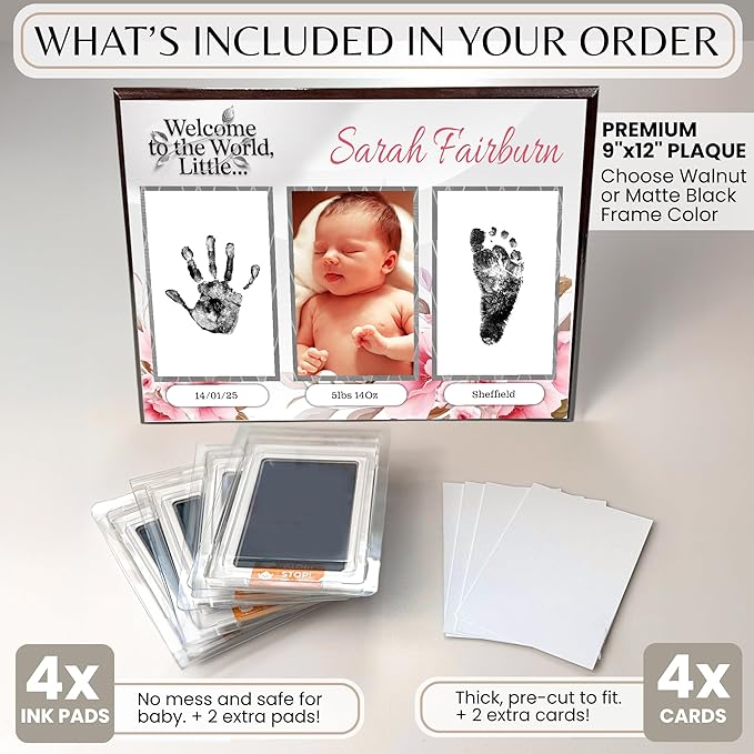 Inkless Hand and Footprint Kit, Baby Keepsake Plaque & Baby Shower Gifts - Ideal as Mom To Be Gift, Nursery Picture Frames, Clean Touch Hand and Footprint Kit (Style 1 - Design 2)-CubbioJoy