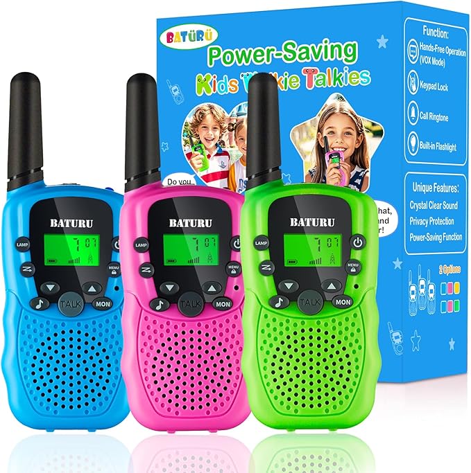 BATURU Walkie Talkies for Kids 3 Miles Long Range, Battery-Saving Walkie Talkie, 22 Channels Kids Walkie Talkies 3 Pack, Outdoor Camping Toys for Girls Boys Age 5-10, Stocking Stuffers for Girls Boys-CubbioJoy