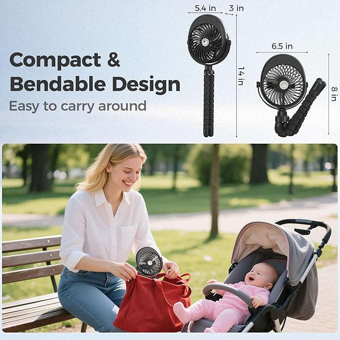 2025 Upgarded 4000mAh Misting Baby Stroller Fan, Rechargeable Battery Operated,Max 15Hrs Cooling,50ml Portable Water Sprayer Misting Fan with Flexible Tripod Clip on Car Seat Crib Treadmill Bunk Bed-CubbioJoy