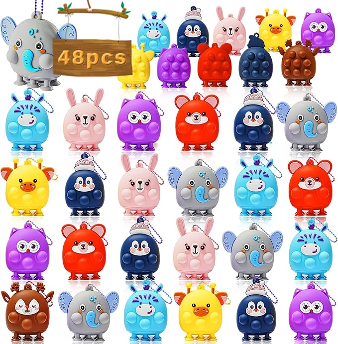 48 Pcs Party Favors for Kids, 3D Animal Pop Fidget Toys Bulk, Sensory Bath Suction Toys for Toddlers, Carnival Treasure Classroom Prizes Box Toys, Fidget Stocking Stuffers Birthday Party Gifts-CubbioJoy