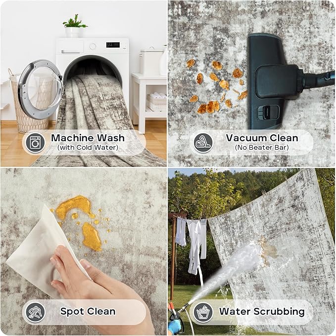 8x10 Area Rugs for Living Room Rug Washable: Modern Large Rug for Dining Room Bedroom Carpet Non Slip 8 by 10 Indoor Abstract Nursery Home Office Brown Grey-CubbioJoy