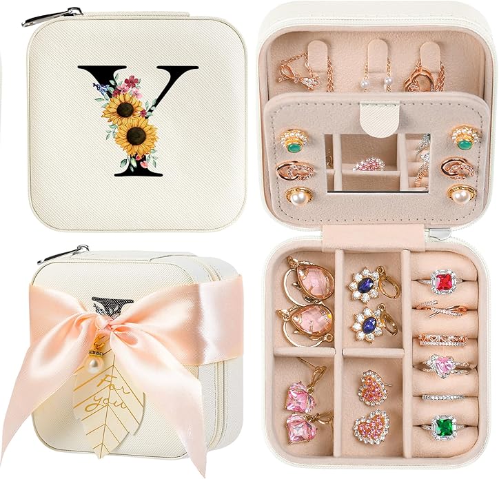 AYGXU Travel Jewelry Box for Women and Girls - Small Case With Initial A-Z - Teacher Gifts-CubbioJoy
