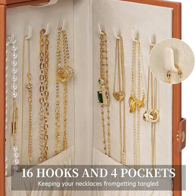 AKOZLIN Jewelry Box Organizer Functional Leather Jewelry Storage Case for Women Girls Ring Necklace Earring Bracelet Holder Organizer with Mirror-CubbioJoy