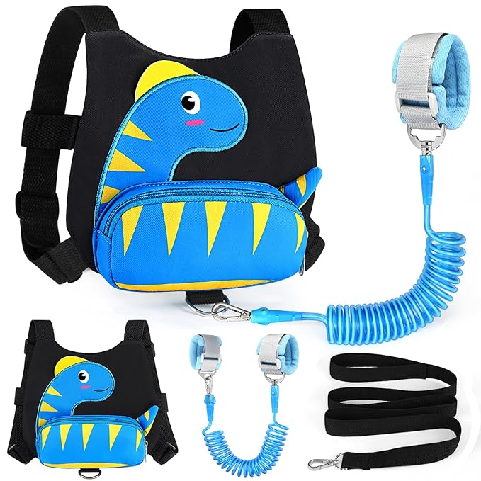 Accmor Toddler Harness Wrist Leash with Anti Lost Wrist Link, Cute Dinosaur Kids Back Pack Child Walking Restraints Holder Straps Belt Tether to Keep Baby Boys Girls Close While Outdoor-CubbioJoy
