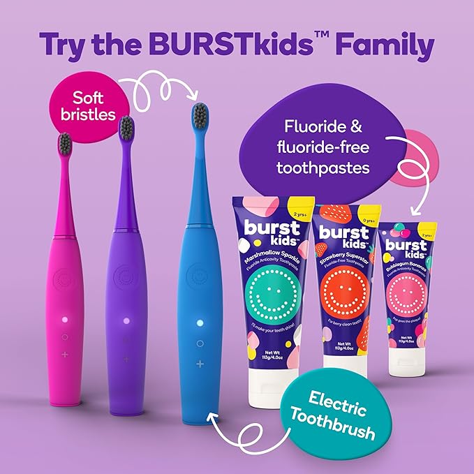 Burst Kids & Toddlers Electric Toothbrush (Blue) | Soft Bristles | Two Minute Timer | Rechargeable Battery | Easy-Grip Silicone Handle | 2 Modes for Healthy Smiles | Ages 3+-CubbioJoy