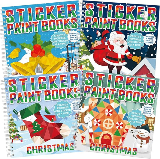 4 Pcs Christmas Paint by Sticker Books for Kids Ages 4-8 Sticker by Number Books Activity Book for Kids Ages 3-5 Sticker Puzzle Book Craft Art Toddlers Gift Snowman Santa Claus Xmas Tree 32 Pictures-CubbioJoy