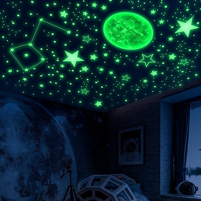 965 PCS Glow in The Dark Stars and Sun for Ceiling, Luminous Stars and Planet Wall Decals, Kids Room Decor, Glowing Galaxy Wall Stickers for Nursery Decorations (Green)-CubbioJoy