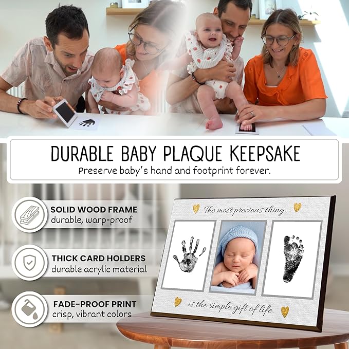 Baby Hand and Footprint Kit with Photo & Birth Details, Inkless Hand and Footprint Kit, Newborn Keepsake Plaque, Baby Shower Gifts (STYLE 2 (Baby Shower) (Most Precious Thing))-CubbioJoy