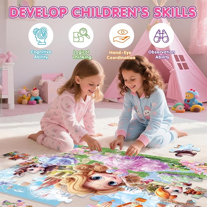 Jumbo Floor Puzzle for Kids,48 Piece Princess Large Jigsaw Puzzles,Puzzle for Toddler Ages 3-5,Preschool Educational Intellectual Development Toy Gift for Boys & Girls Ages 4-8-CubbioJoy